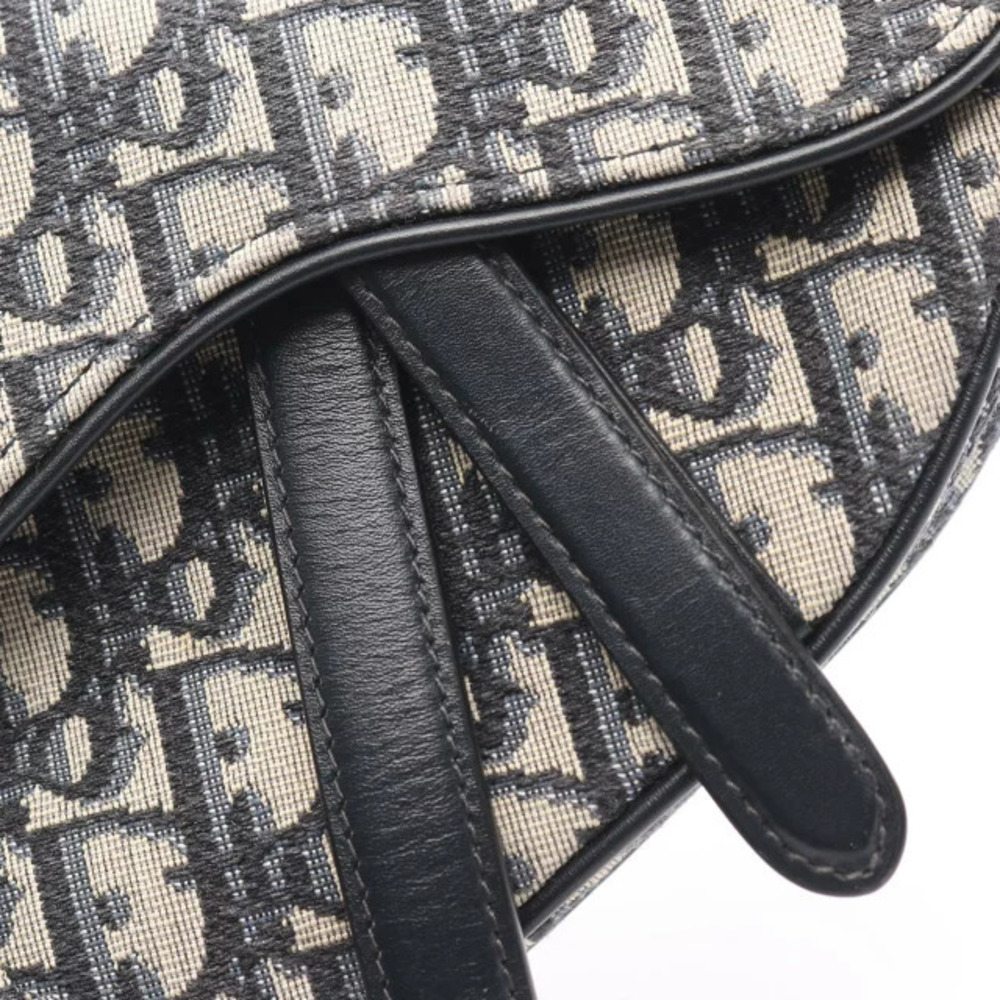 Dior Bag Jacquard Oblique Saddle Blue Navy White Ivory Canvas Handbag Leather - Picture 8 of 8